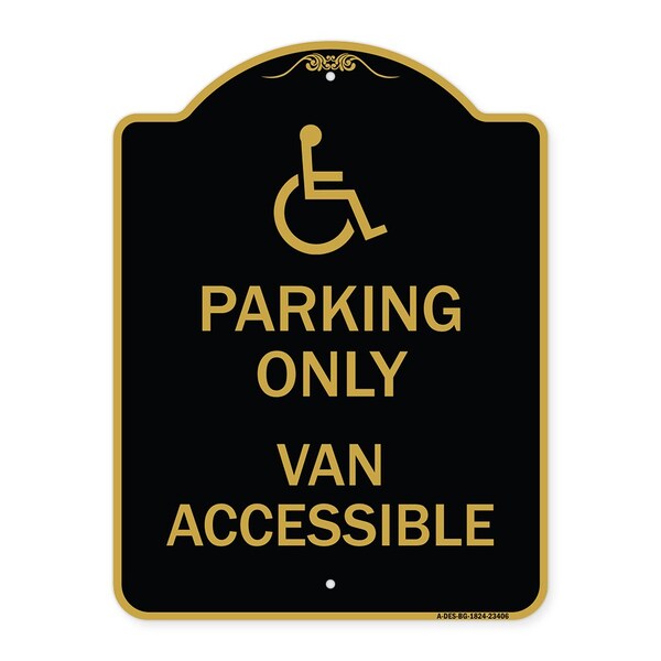 Parking Van Accessible W/ Graphic, Black & Gold Aluminum Sign, 18" x 24", BG-1824-23406